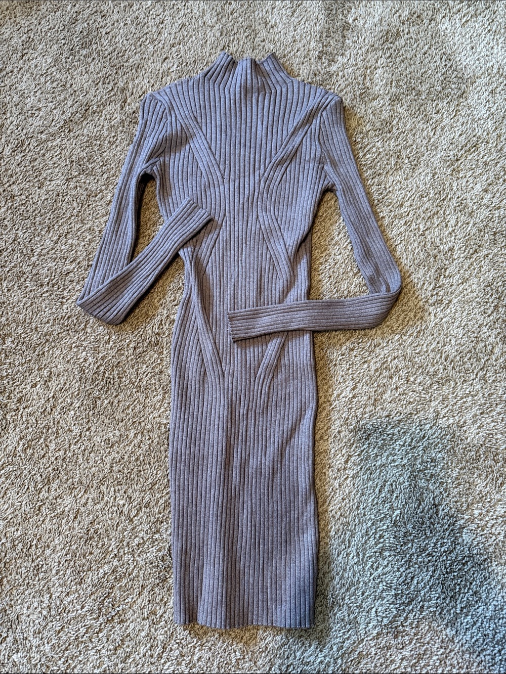Lulu's Mauve Ribbed Mock-Neck Long-Sleeve Midi Dress